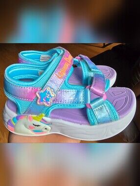 Sz 10 Toddler Girl's SKECHERS UNICORN DREAMS Majestic Bliss Light Adjustable Str